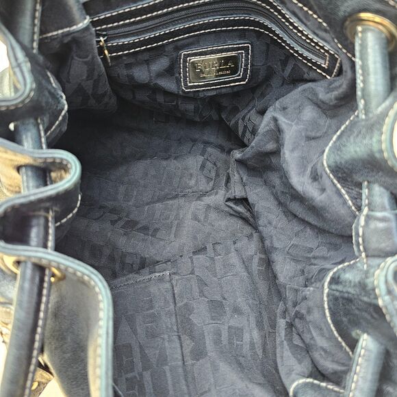 FURLA Black Leather Shoulder Bag Vintage - Picture 6 of 11